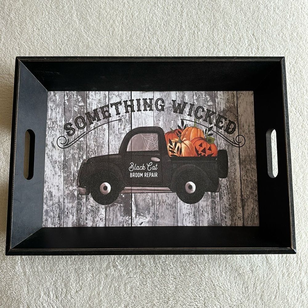Halloween Tray Boston Warehouse Distressed black pumpkin cat‎ Serving